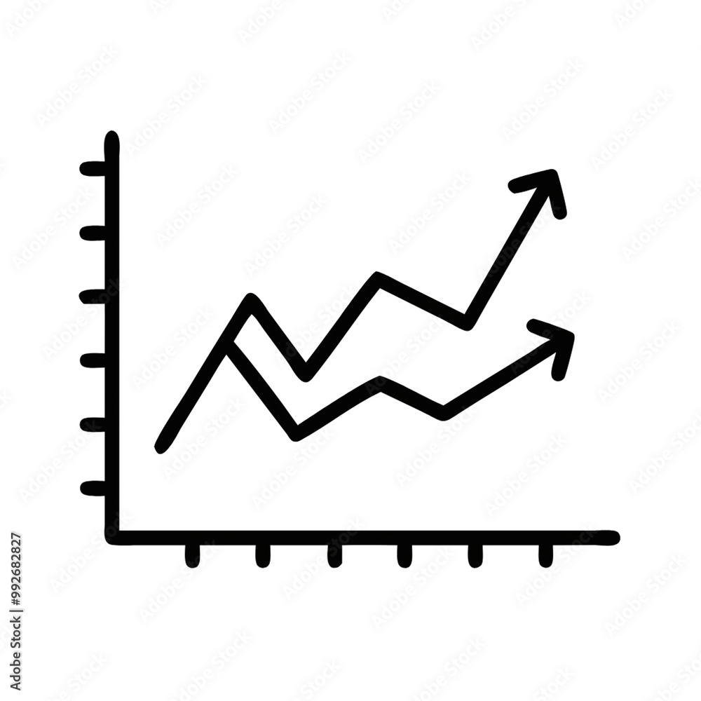 Fototapete a line graph icon showing two rising trends with jagged lines. the graph has a vertical axis on the 
