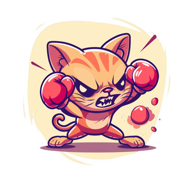 recommend clip art: A cartoon cat wearing boxing gloves and a fierce expression.