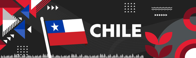 Chile National day banner with abstract shapes. Chile flag. Red blue shapes. Vector Illustration.