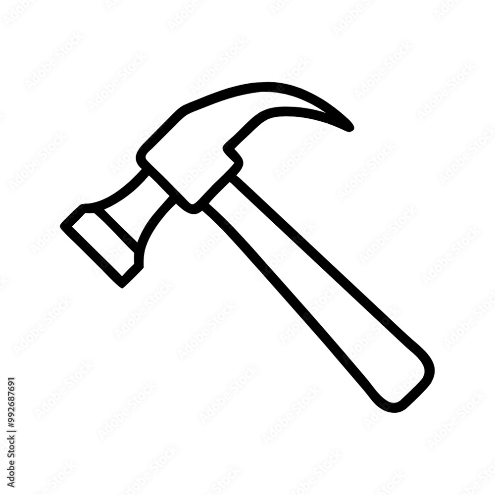 Poster a clean, minimalist illustration of a hammer, focusing on the essential form and function, with simp