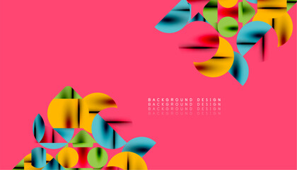 Color beautiful circles, semi circles, squares and round triangles. Geometric mosaic style pattern abstract background for wallpaper, banner, backdrop, card, book Illustration, landing page
