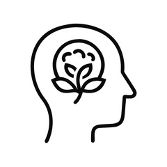 Obraz premium A line drawing of a human head with a plant growing inside, symbolizing mental health, growth, and the nurturing of a healthy mind, on a transparent background
