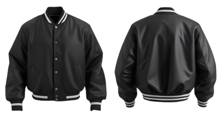 Two black varsity jackets hanging with a Transparent Background