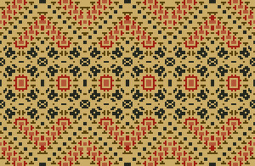 Pixel Arabic Pattern Mehndi Designfolk Embroidery, Aztec Geometric Ornament Print. Design for Carpet, Wallpaper, Clothing, Wrapping, Fabric