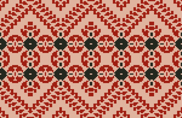Pixel Ethnic Ethnic Ikat Patternfolk Embroidery, Aztec Geometric Ornament Print. Design for Carpet, Wallpaper, Clothing, Wrapping, Fabric