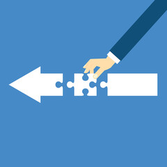 Teamwork working together to success, cooperation or team building collaborate to solve problem, partnership, help and support, business people colleagues help work together to connect jigsaw puzzle.