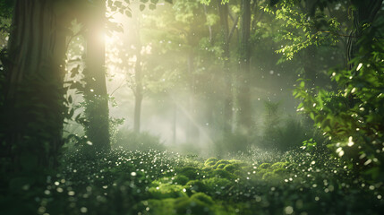Fototapeta premium A forest with a lot of trees and a lot of sunlight