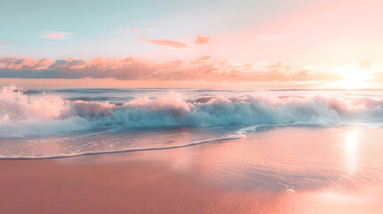 Fototapeta premium The ocean is calm and the sky is pink