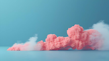 Pink and White Smoke Clouds Floating on a Blue Background, an Abstract 3D Rendered Image
