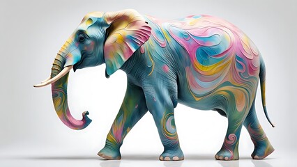 Fototapeta premium Graceful Elephant in Rainbow Tones on white background