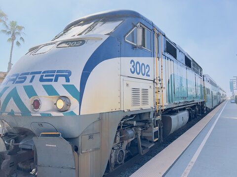 Coaster train at a stop, headed to San Diego, CA.