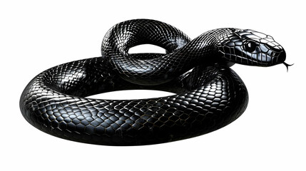 Fototapeta premium 3D Render of a Black Snake Coiled in a Circle with a White Background