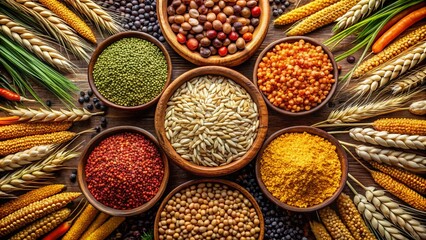 Fototapeta premium Diverse Grains Vector Illustration for Agriculture, Food Industry, and Healthy Eating Concepts