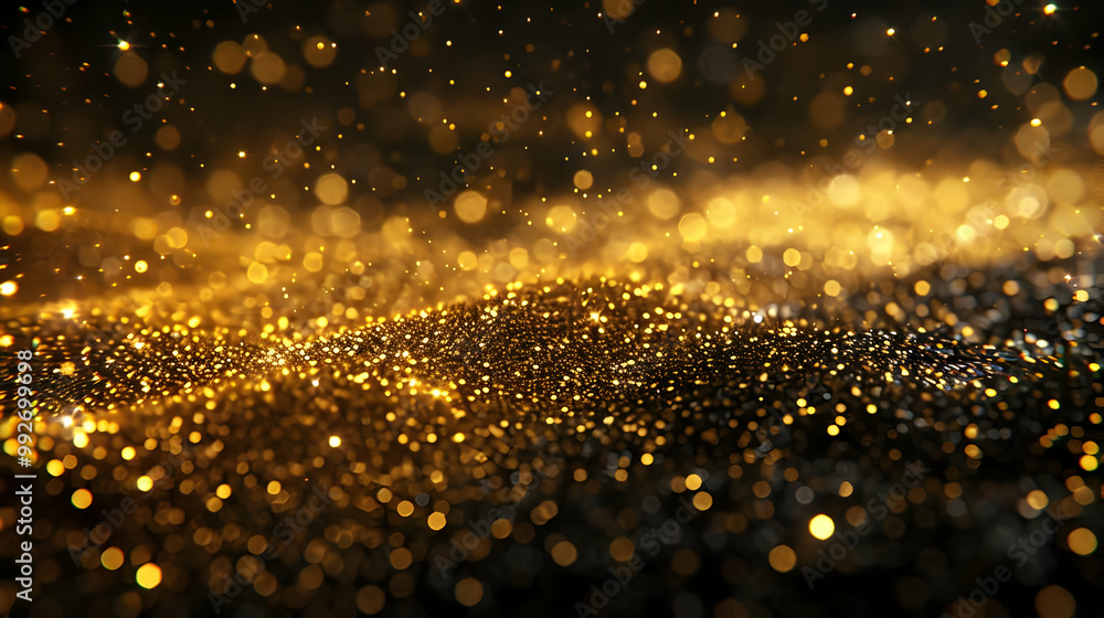 Poster sparkling golden glitter abstract background with bokeh lights