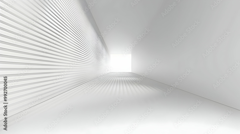 Aufkleber 3d rendered abstract white corridor with parallel lines and a bright light at the end, creating a mi