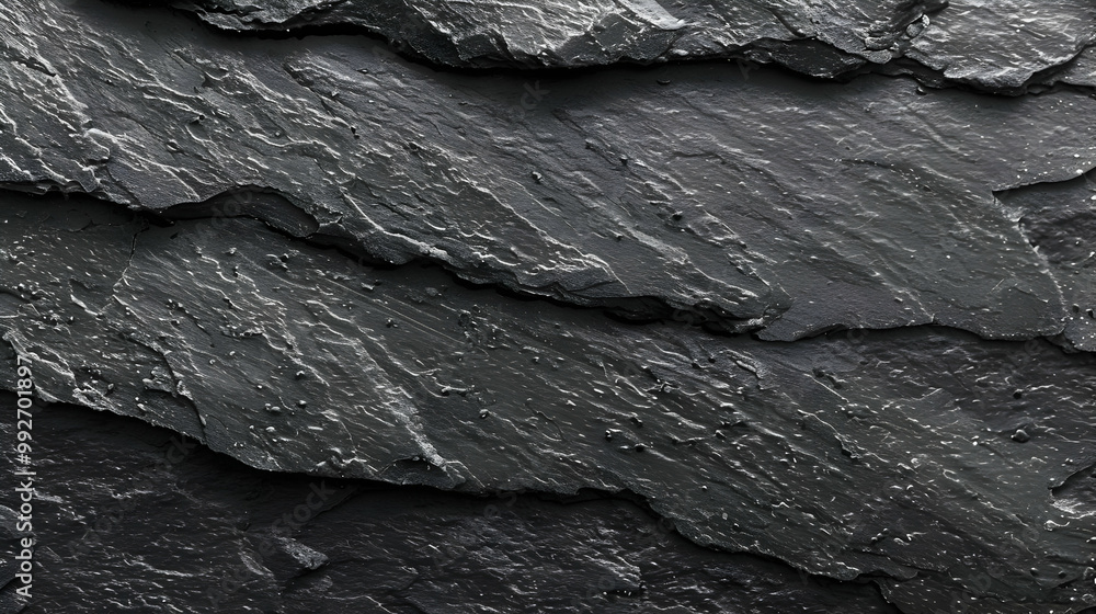 Aufkleber dark gray slate stone texture with rough surface and irregular layers, close-up view of natural ston