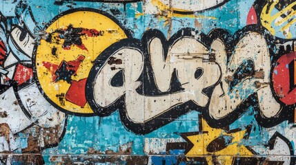 Vintage comic-style graffiti wall, street art with retro comic book panels