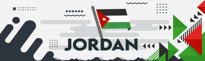 Jordan independence day banner . Jordanian flag theme background with geometric abstract retro modern design. Jordan flag. Middle East.