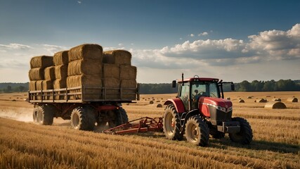 Obraz premium AI-Generated Image of Truck Harvesting in the Rice Field