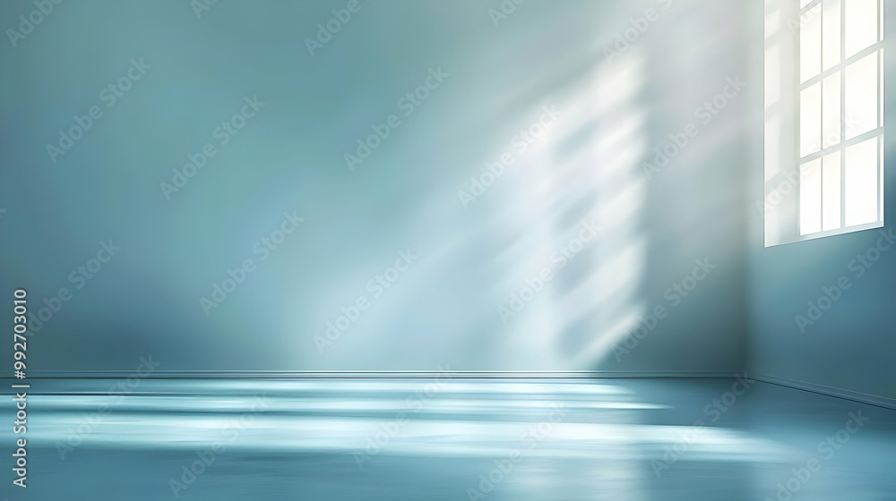 Poster a digital illustration of an empty room with a single window, illuminating the floor with soft light