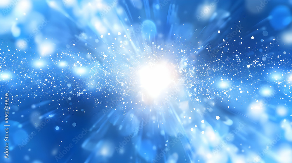 Poster abstract blue background with glittering light and bokeh effect