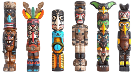 set of totems isolated on a transparent background