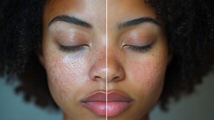 Comparison of skin texture and tone before and after treatment.