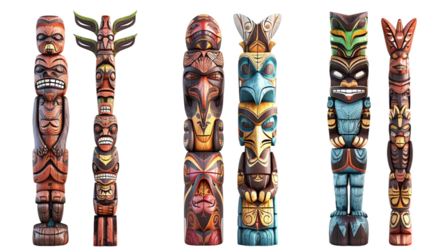 set of totems isolated on a transparent background