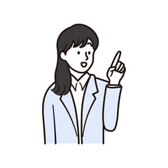 Fototapeta premium 指差しで説明をするアジア人ビジネスウーマンのイラスト素材