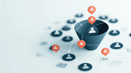 futuristic 3D illustration of digital funnel process