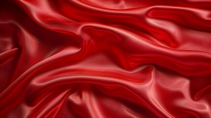 Fototapeta premium Abstract Red Satin Fabric Draped and Flowing in Soft Waves, Creating a Luxurious and Elegant Background Texture