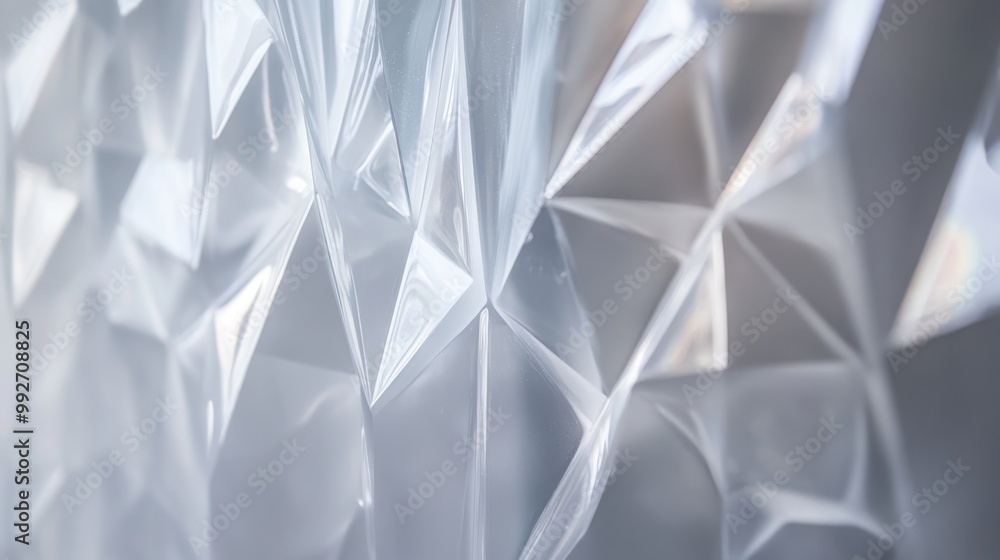 Poster a close-up of shiny, textured plastic with a geometric pattern reflecting light in a soft, cloudy ap