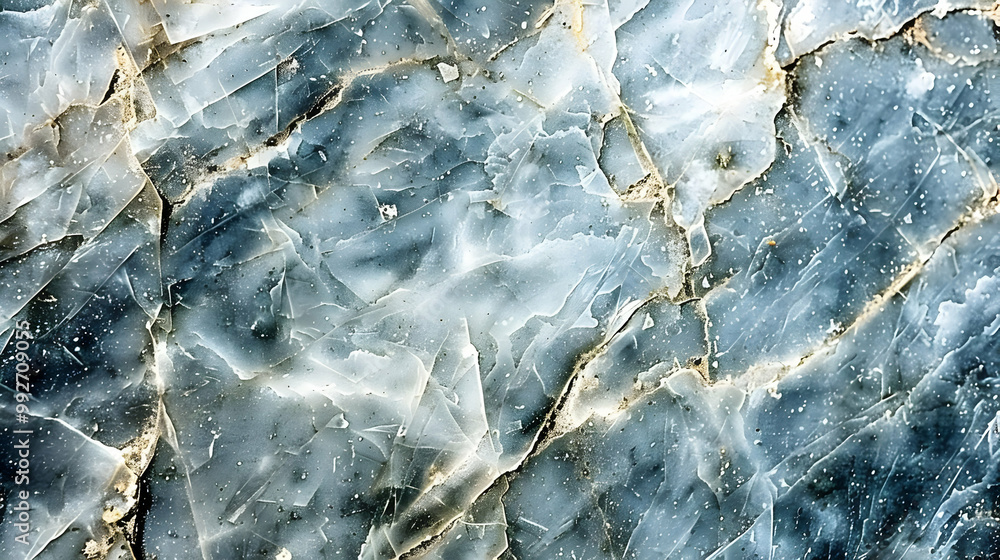 Poster close-up view of a textured blue and white marble surface with intricate veins and patterns
