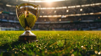 copa america trophy in a football field background