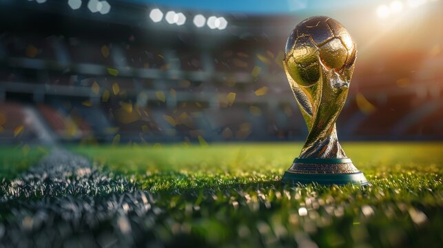 copa america trophy in a football field background