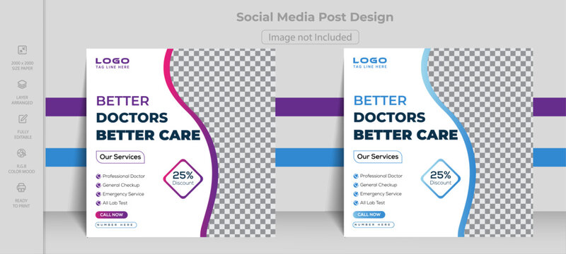 Social Media Post Design Templates, banner medical, marketing post.