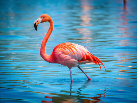 flamingo walking in the water - Powered by Adobe