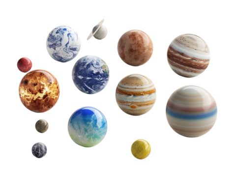 set of planets from the solar system, isolated against a transparent background