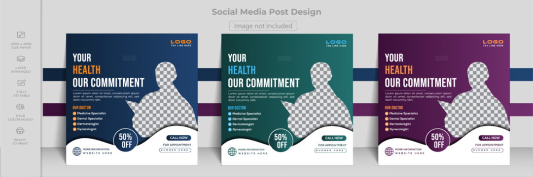 Social Media Post Design Templates, banner medical, marketing post.