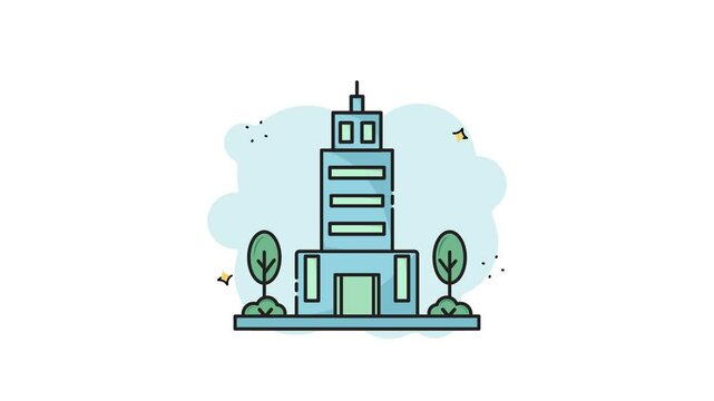 apartment building line art color animation 2D video for business concept , minimalist architecture animated footage motion graphic illustration design