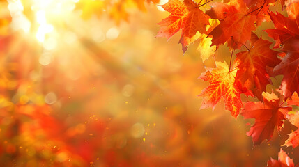 Autumn Leaves with a Blurred Background and Sunlight Shining Through