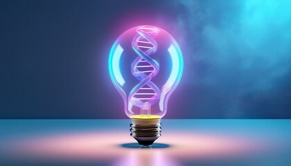 Creative light bulb with DNA helix design, glowing against a dark background.