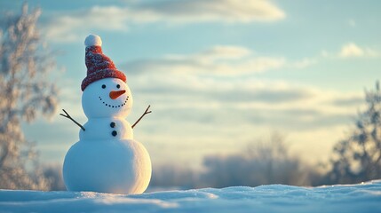 A Snowman Standing Proud in a Winter Wonderland