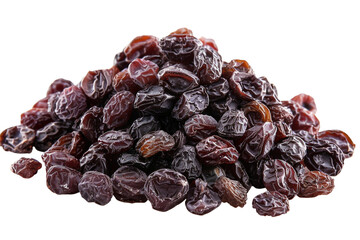 Pile of raisins, isolated against a transparent background