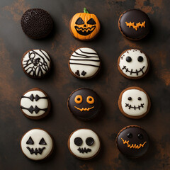  cookie Halloween on deep brown background