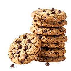 stack of chocolate chip cookies, isolated on a transparent background