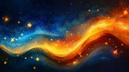 Obraz premium Celestial New Year, an abstract design blending stars and shofar imagery, symbolizing spiritual reflection and renewal, with copy space, Rosh Hashana