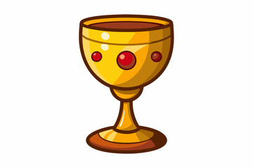 Golden goblet encrusted with precious stones isolated