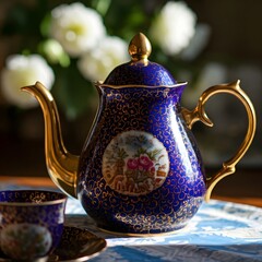 teapot and cups on table