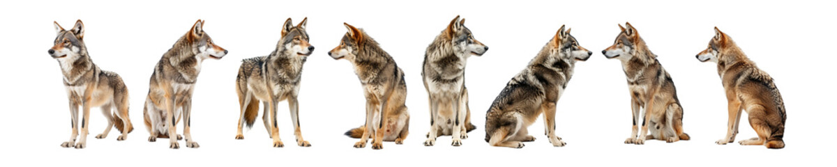 Fototapeta premium pack of Wolfs set against transparent background,